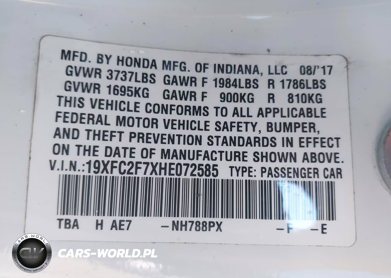 2017 Honda Civic Ex VIN:19XFC2F7XHE072585 - 9
