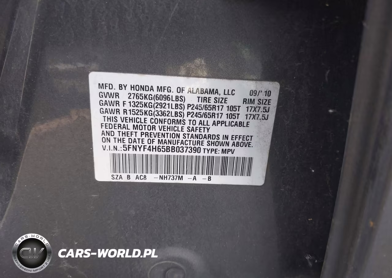 2011 Honda Pilot Ex-L VIN:5FNYF4H65BB037390 - 9