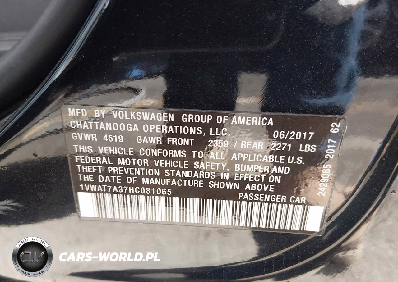 2017 Volkswagen Passat 1.8T S VIN:1VWAT7A37HC081065 - 9