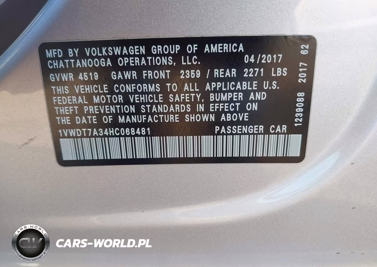 2017 Volkswagen Passat 1.8T R-Line VIN:1VWDT7A34HC068481 - 9
