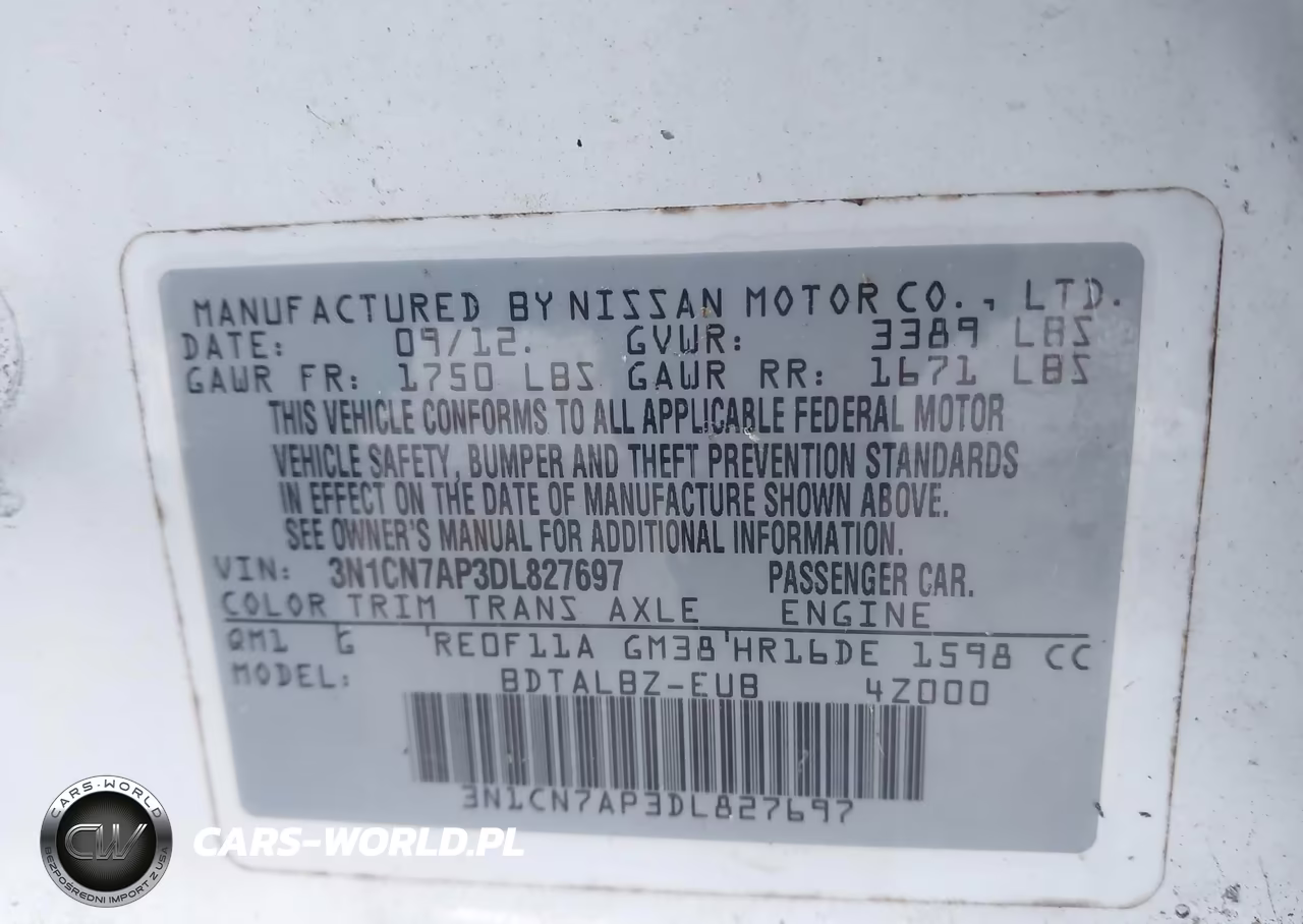 2013 Nissan Versa 1.6 Sv VIN:3N1CN7AP3DL827697 - 9