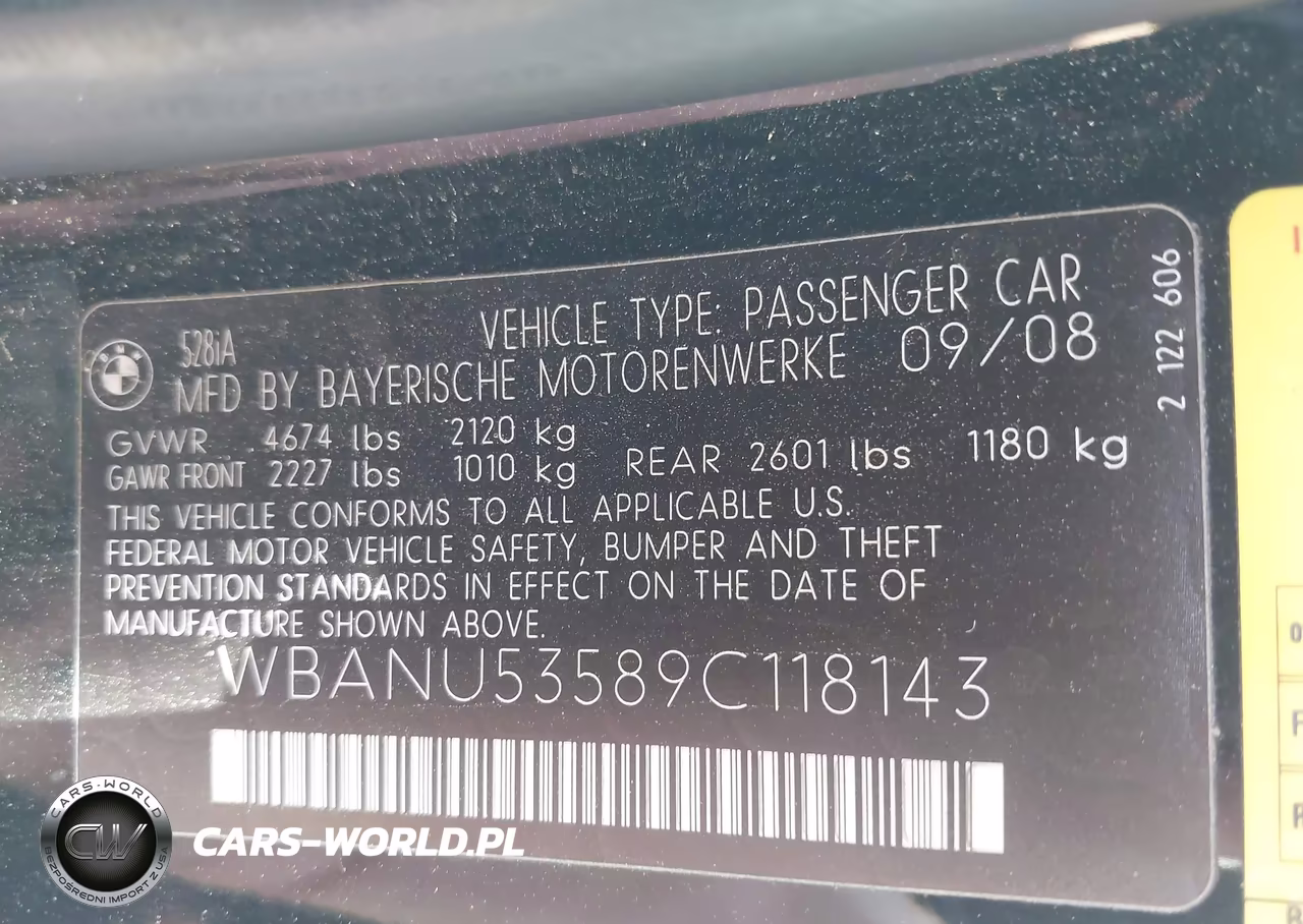 2009 BMW 528I VIN:WBANU53589C118143 - 9