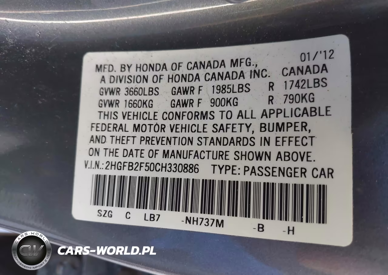 2012 Honda Civic Lx VIN:2HGFB2F50CH330886 - 9