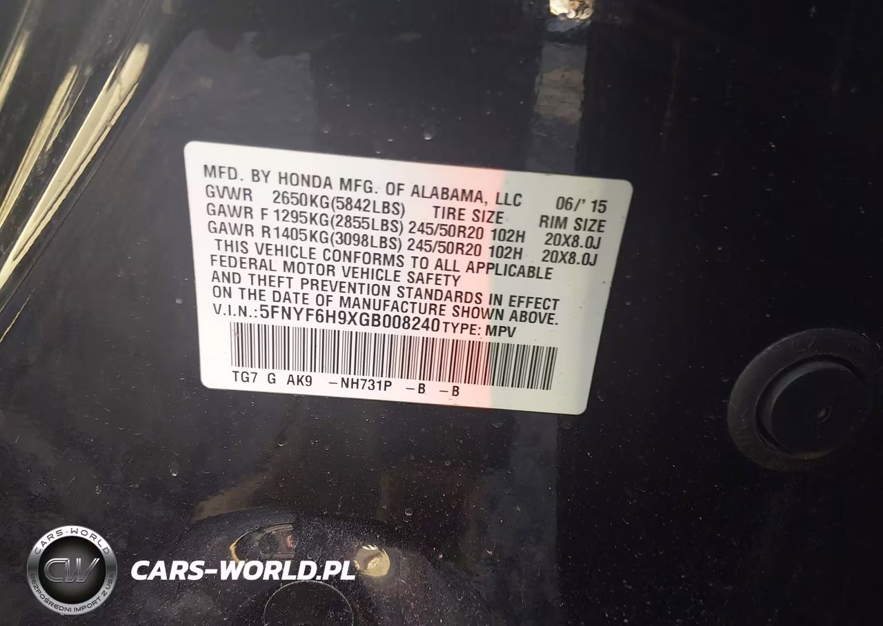 2016 Honda Pilot Touring VIN:5FNYF6H9XGB008240 - 9