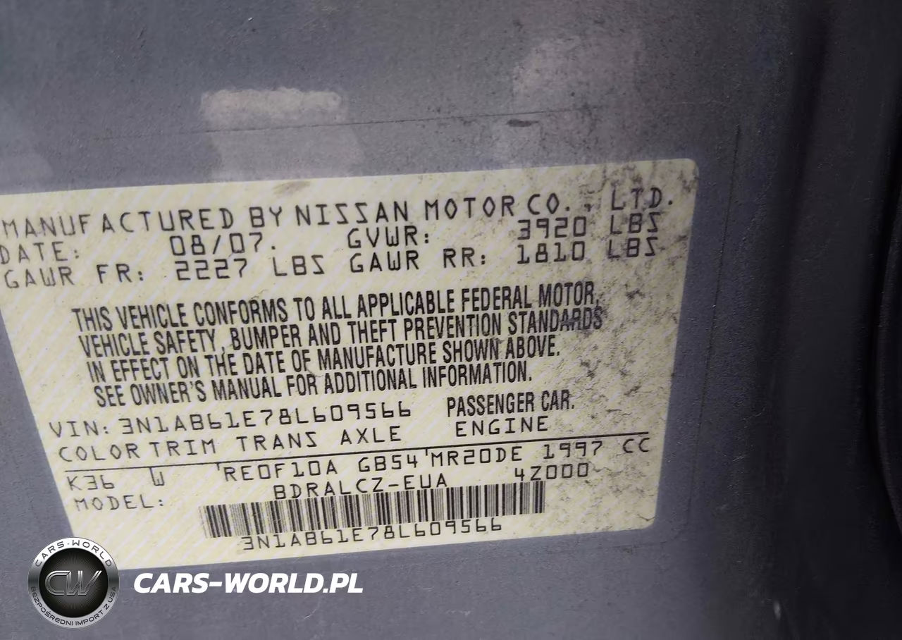 2008 Nissan Sentra 2.0 VIN:3N1AB61E78L609566 - 9