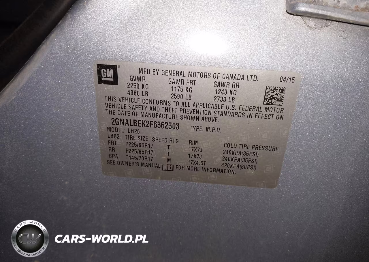 2015 Chevrolet Equinox 1Lt VIN:2GNALBEK2F6362503 - 9