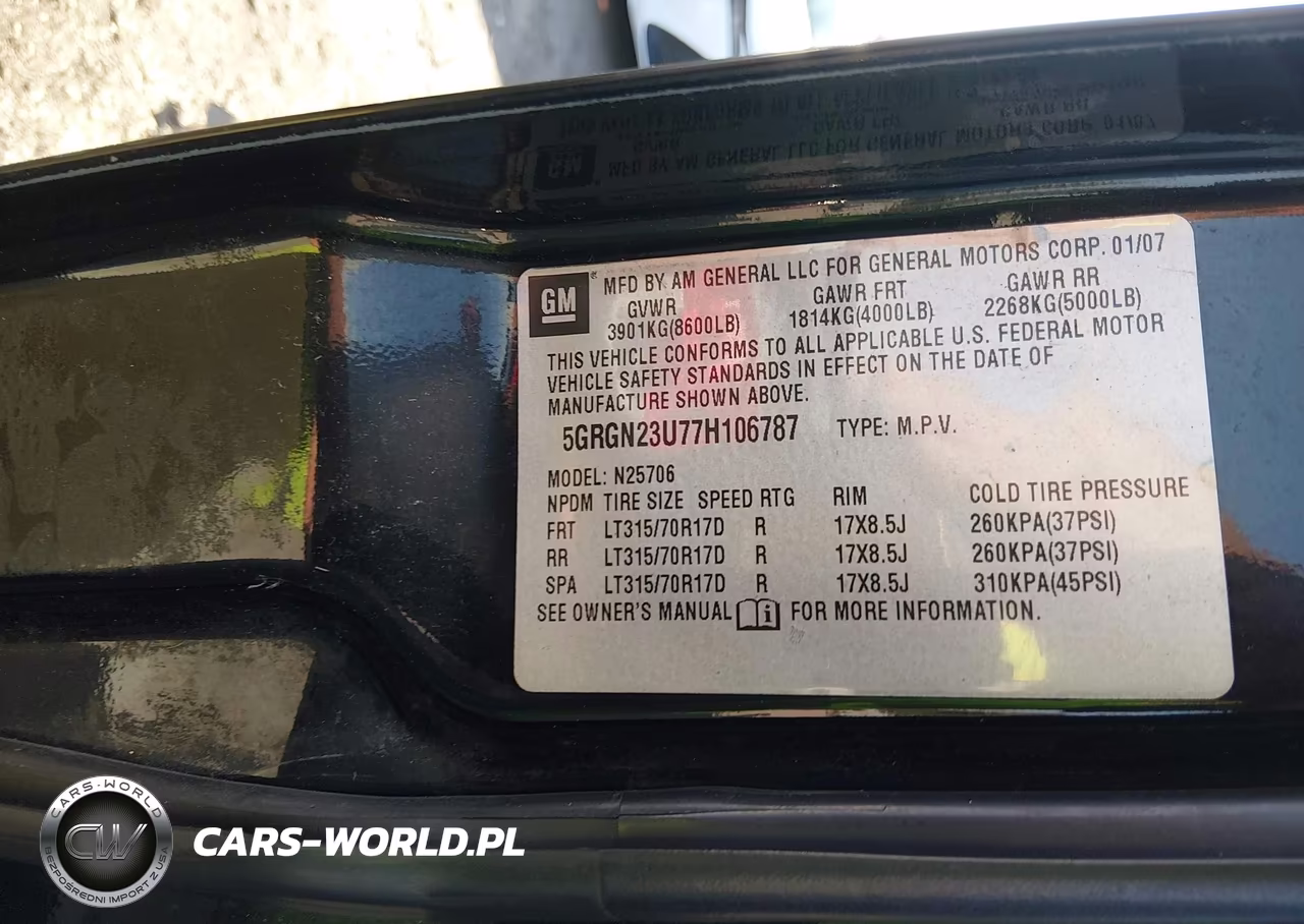 2007 Hummer H2 Suv VIN:5GRGN23U77H106787 - 9