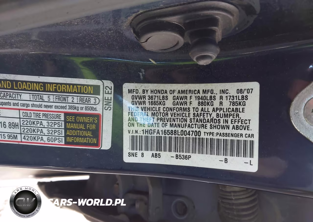 2008 Honda Civic Lx VIN:1HGFA16588L004700 - 9