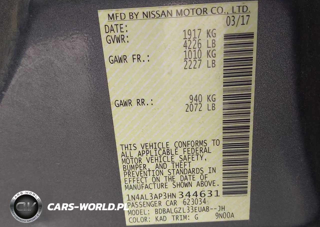 2017 Nissan Altima 2.5 S VIN:1N4AL3AP3HN344631 - 9
