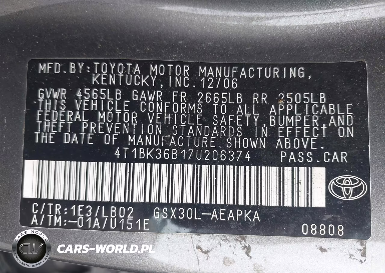 2007 Toyota Avalon Limited VIN:4T1BK36B17U206374 - 9