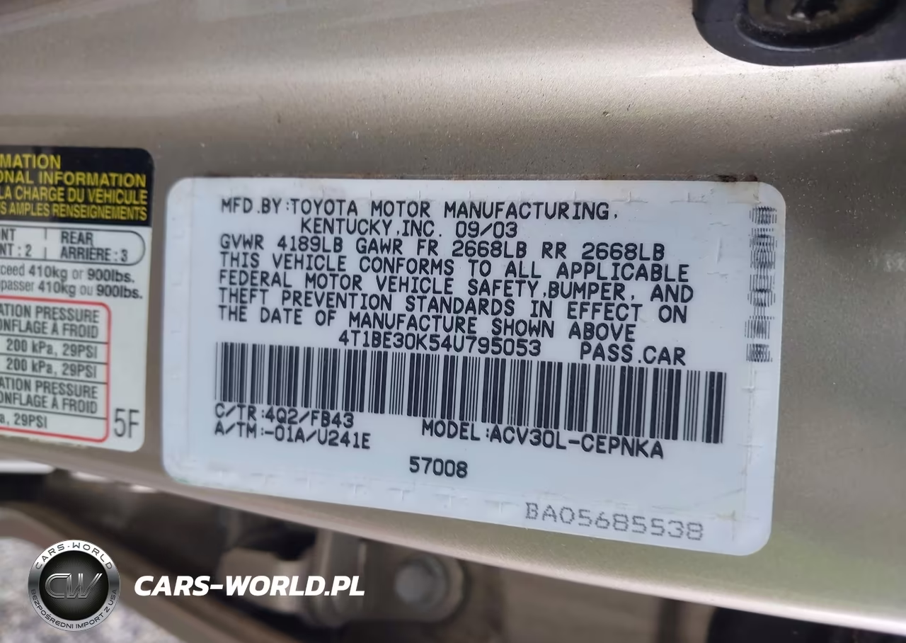 2004 Toyota Camry Le VIN:4T1BE30K54U795053 - 9