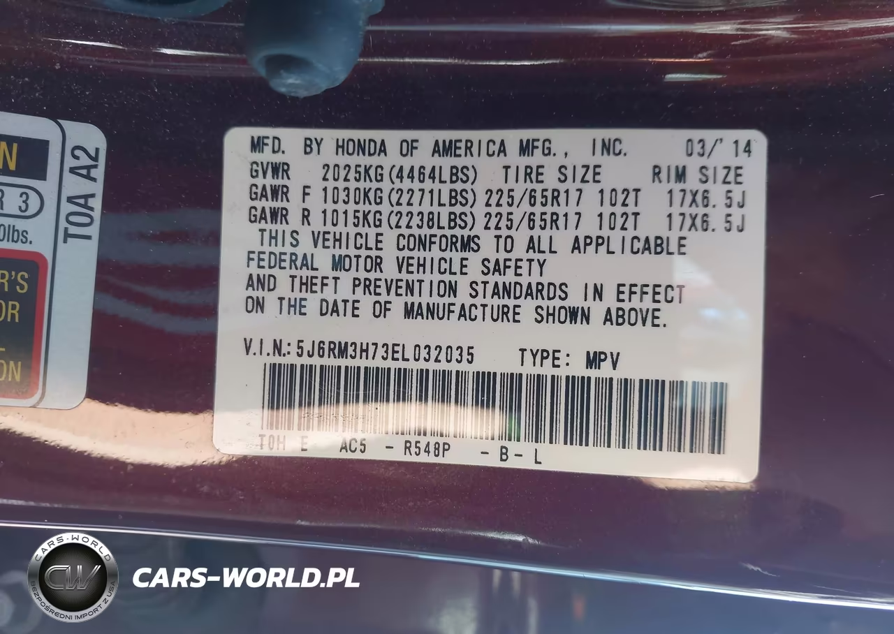 2014 Honda Cr-V Ex-L VIN:5J6RM3H73EL032035 - 9