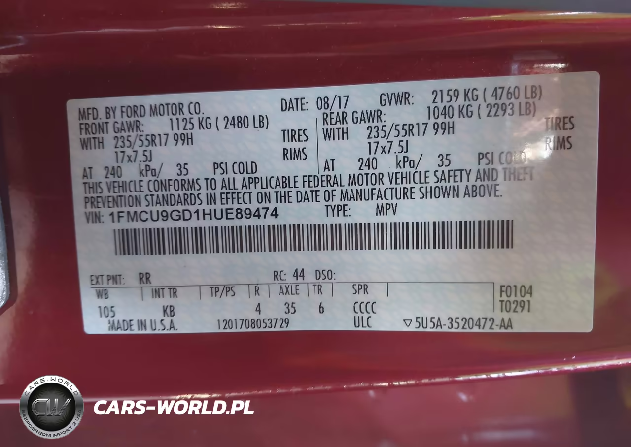 2017 Ford Escape Se VIN:1FMCU9GD1HUE89474 - 9