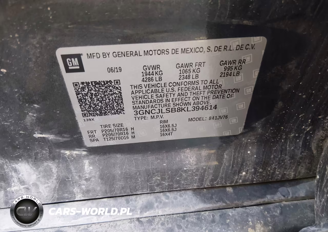 2019 Chevrolet Trax Lt VIN:3GNCJLSB8KL394614 - 9