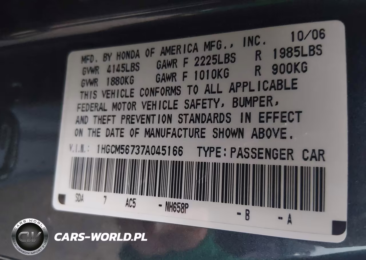 2007 Honda Accord 2.4 Ex VIN:1HGCM56737A045166 - 9