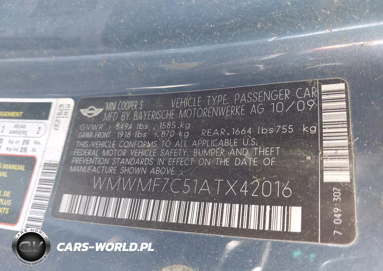2010 Mini Cooper S VIN:WMWMF7C51ATX42016 - 9