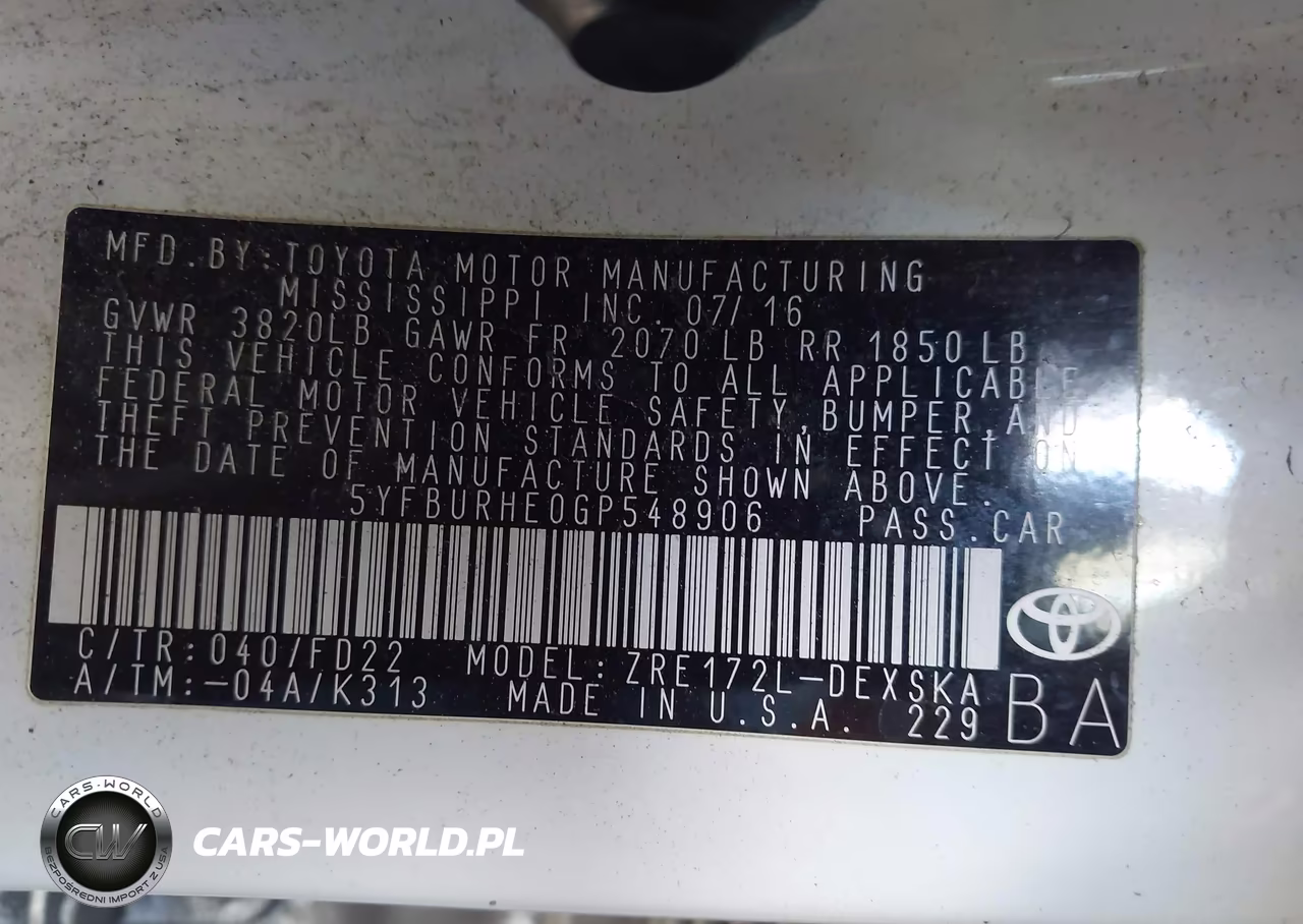 2016 Toyota Corolla S Plus VIN:5YFBURHE0GP548906 - 9