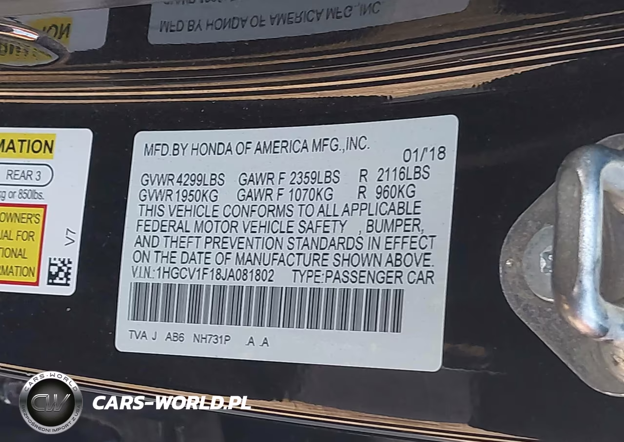2018 Honda Accord Lx VIN:1HGCV1F18JA081802 - 8