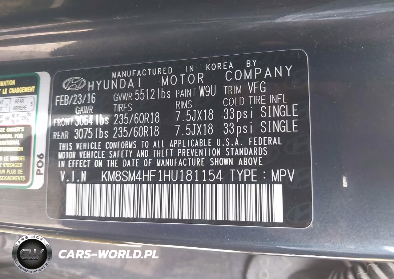 2017 Hyundai Santa Fe Se VIN:KM8SM4HF1HU181154 - 9