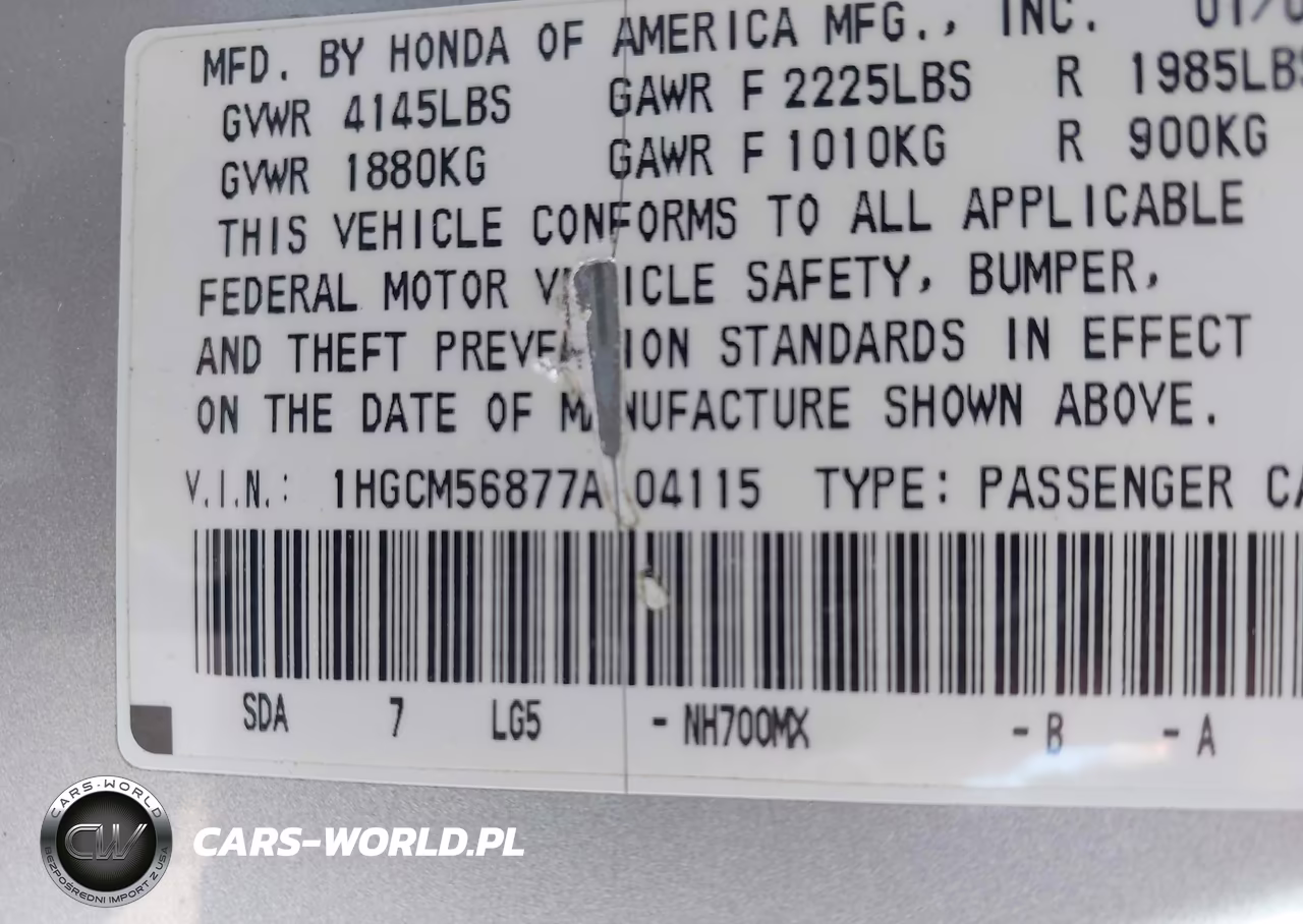 2007 Honda Accord 2.4 Ex VIN:1HGCM56877A104115 - 9