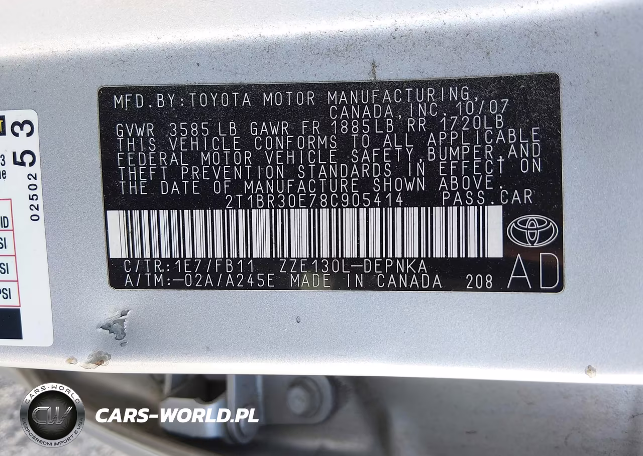 2008 Toyota Corolla Le VIN:2T1BR30E78C905414 - 9