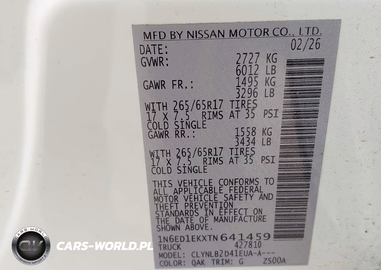 2026 Nissan Frontier Sv 4X4 VIN:1N6ED1EKXTN641459 - 9