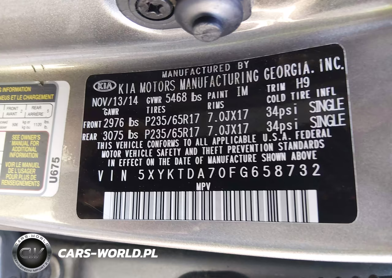 2015 Kia Sorento Lx V6 VIN:5XYKTDA70FG658732 - 9