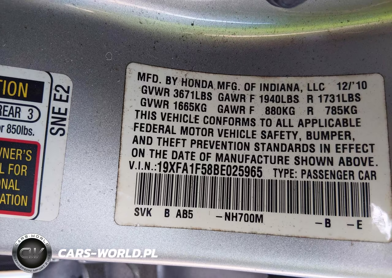 2011 Honda Civic Lx VIN:19XFA1F58BE025965 - 9
