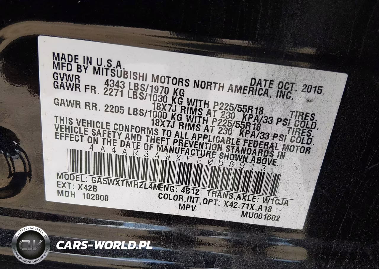 2015 Mitsubishi Outlander Sport Es VIN:4A4AR3AWXFE058913 - 9