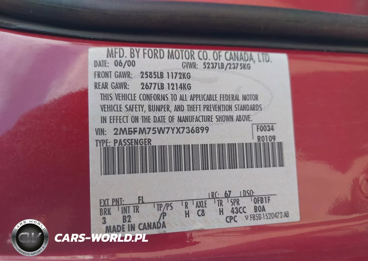 2000 Mercury Grand Marquis Ls VIN:2MEFM75W7YX736899 - 9