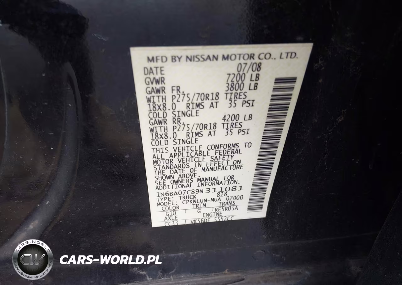 2009 Nissan Titan Pro-4X VIN:1N6BA07C89N311081 - 9