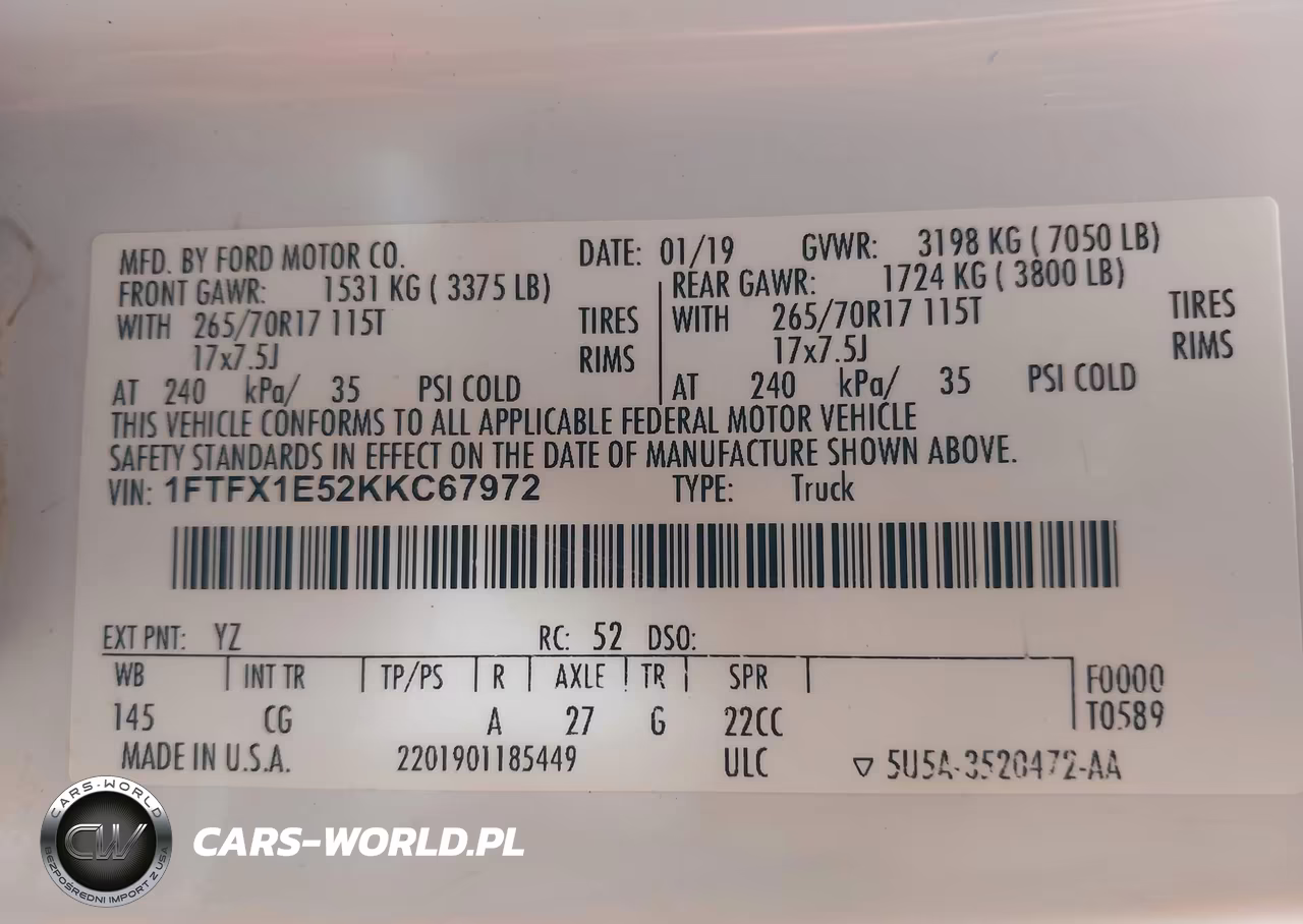 2019 Ford F-150 Xl VIN:1FTFX1E52KKC67972 - 9