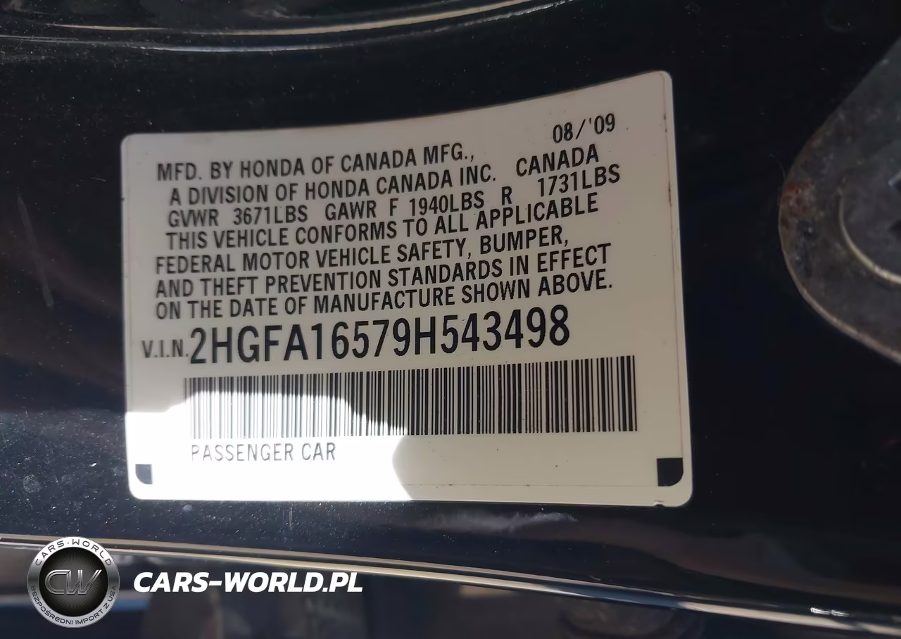 2009 Honda Civic Lx VIN:2HGFA16579H543498 - 9