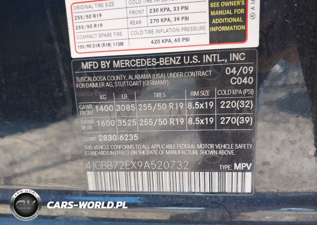 2009 Mercedes-Benz Ml 550 4Matic VIN:4JGBB72EX9A520732 - 9