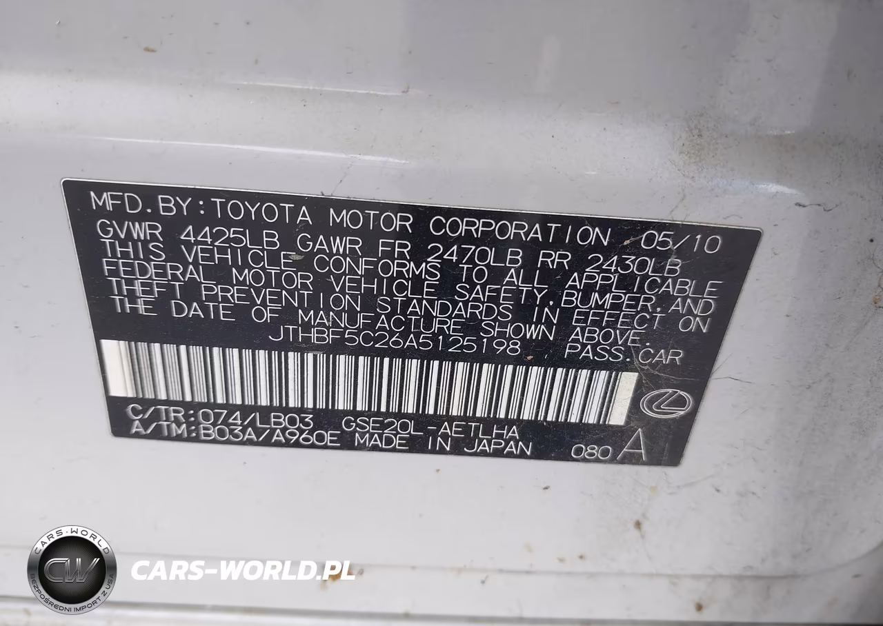 2010 Lexus Is 250 VIN:JTHBF5C26A5125198 - 9
