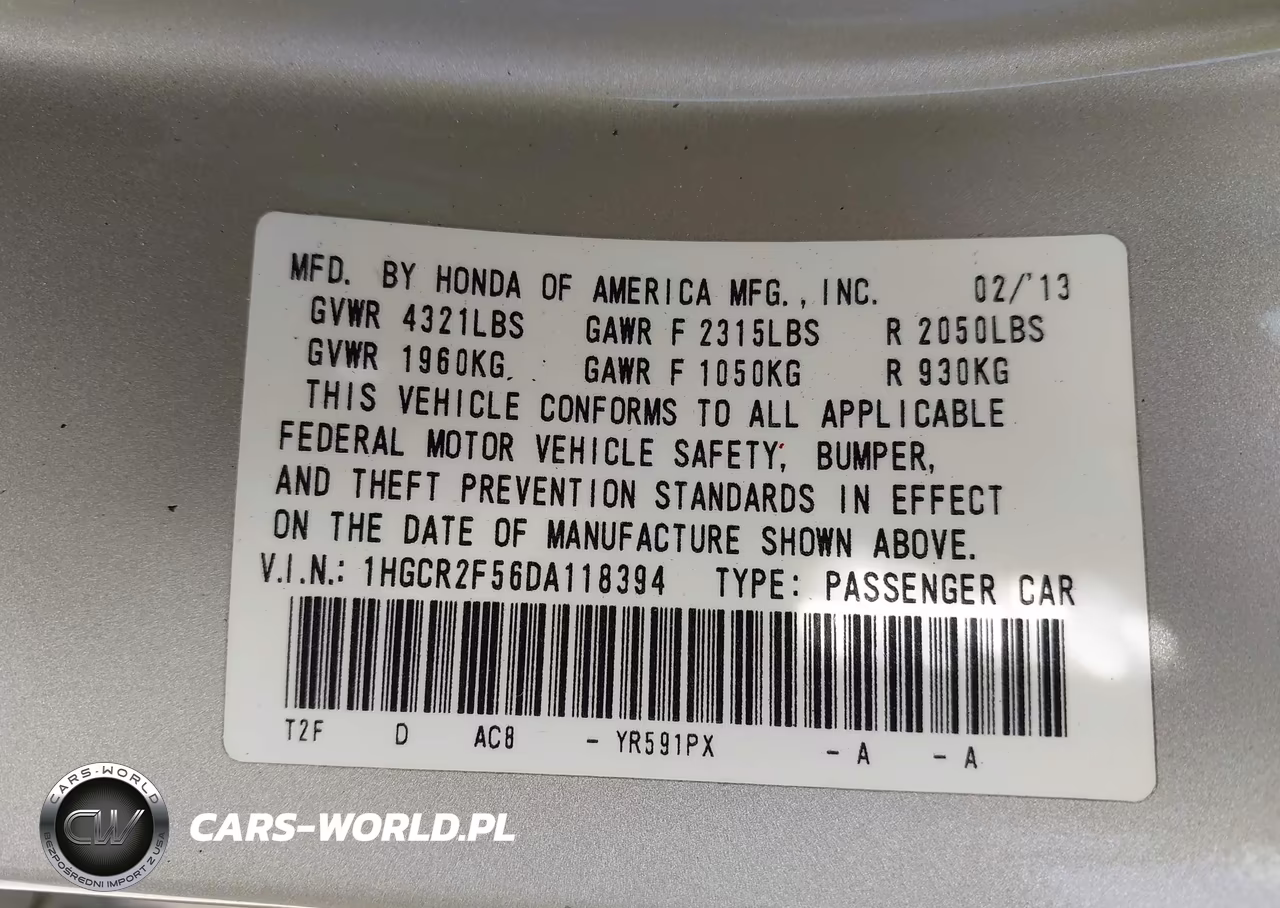 2013 Honda Accord Sport VIN:1HGCR2F56DA118394 - 9