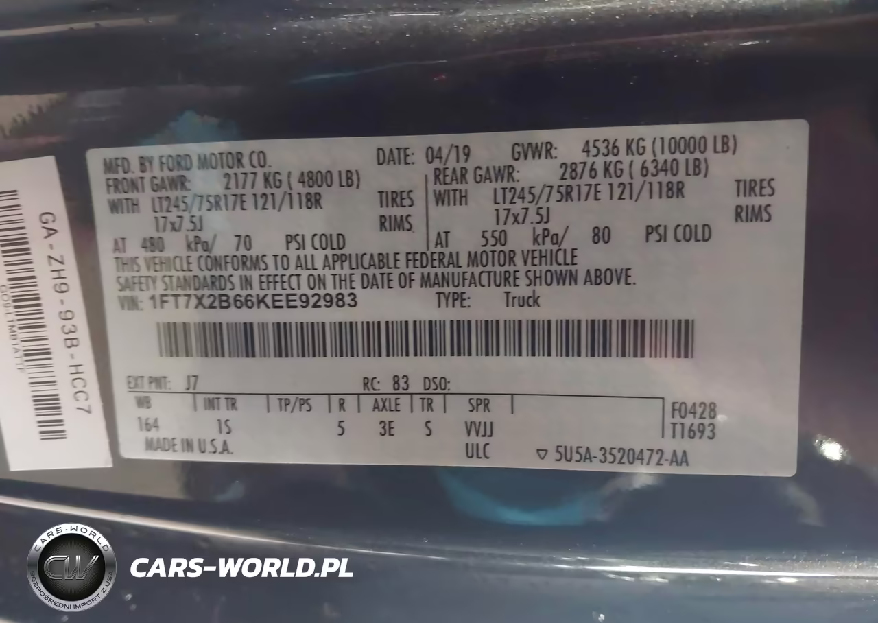 2019 Ford F-250 Xl VIN:1FT7X2B66KEE92983 - 9