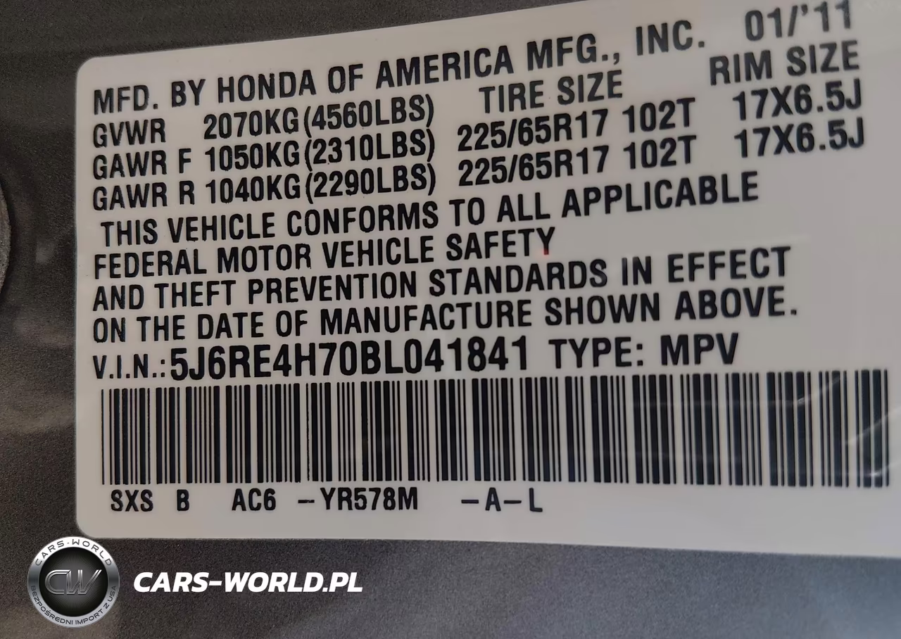 2011 Honda Cr-V Ex-L VIN:5J6RE4H70BL041841 - 9