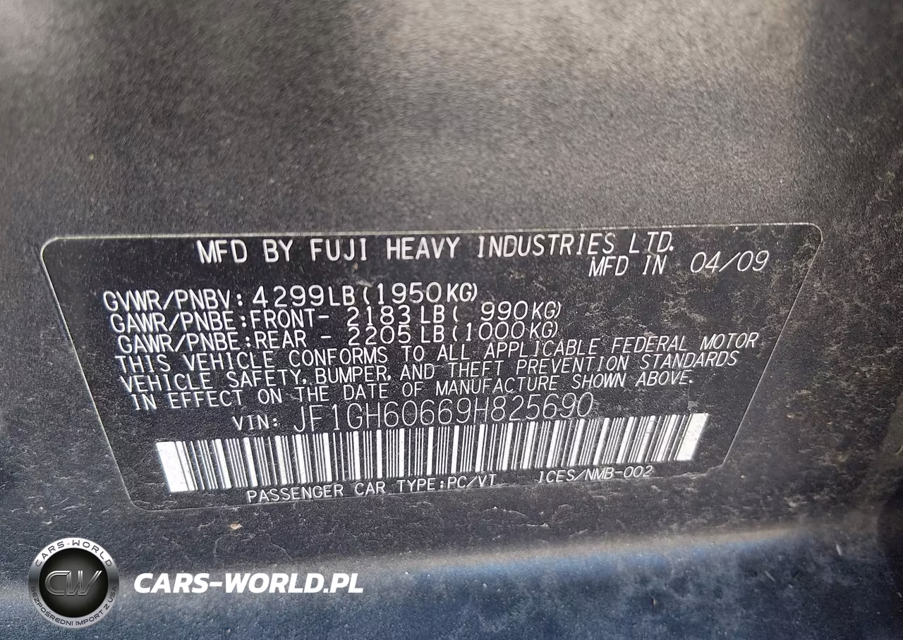 2009 Subaru Impreza 2.5I VIN:JF1GH60669H825690 - 9