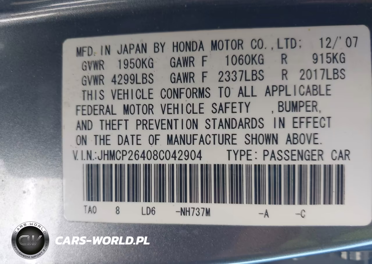 2008 Honda Accord 2.4 Lx-P VIN:JHMCP26408C042904 - 9