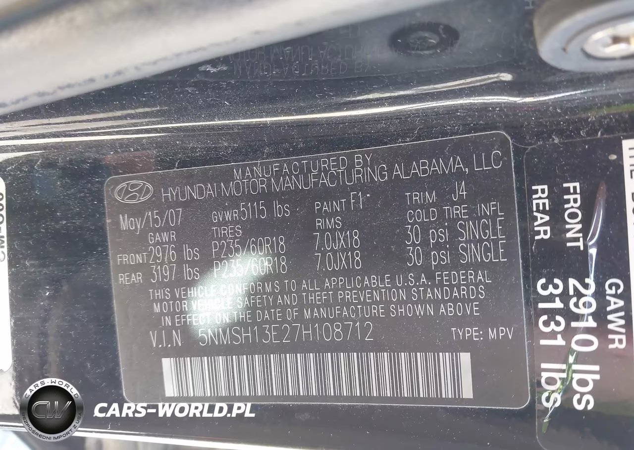 2007 Hyundai Santa Fe Limited-Se VIN:5NMSH13E27H108712 - 9