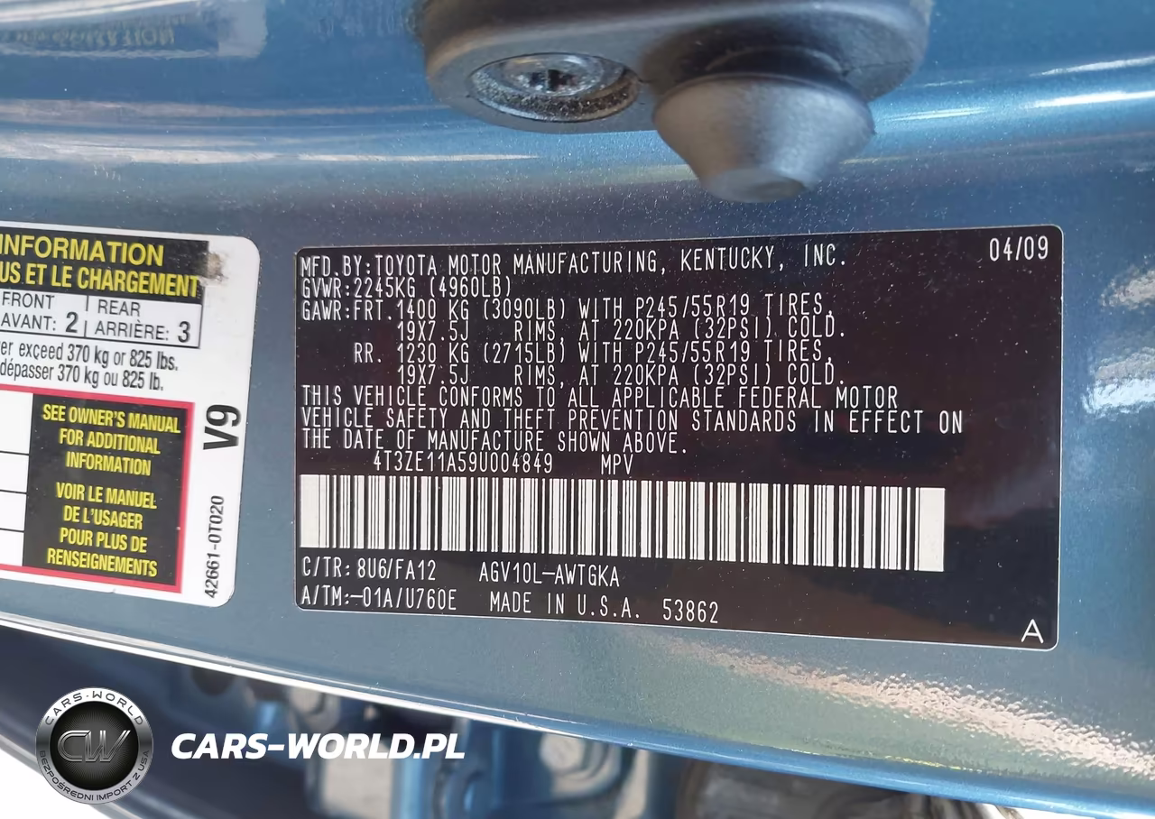 2009 Toyota Venza VIN:4T3ZE11A59U004849 - 9