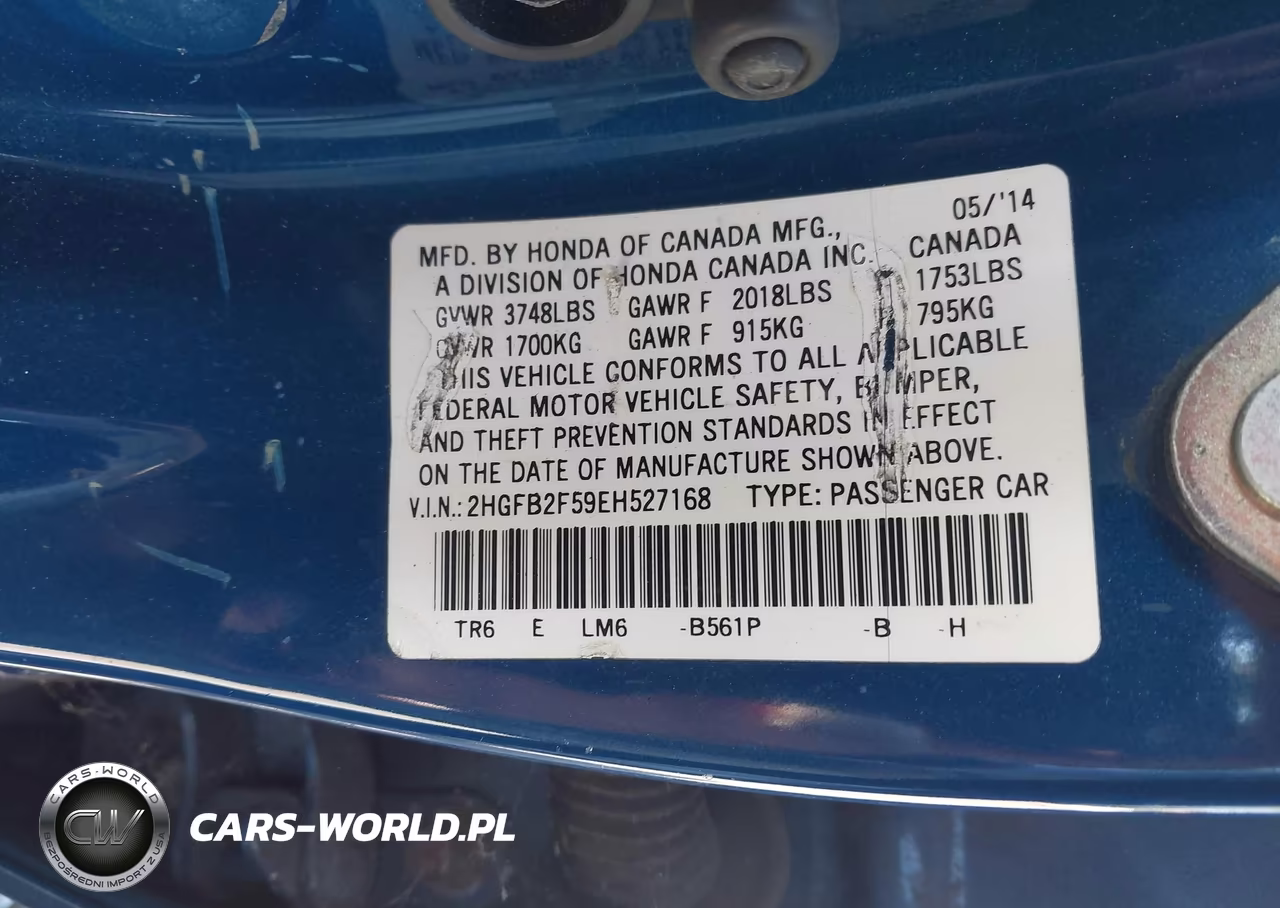2014 Honda Civic Lx VIN:2HGFB2F59EH527168 - 9