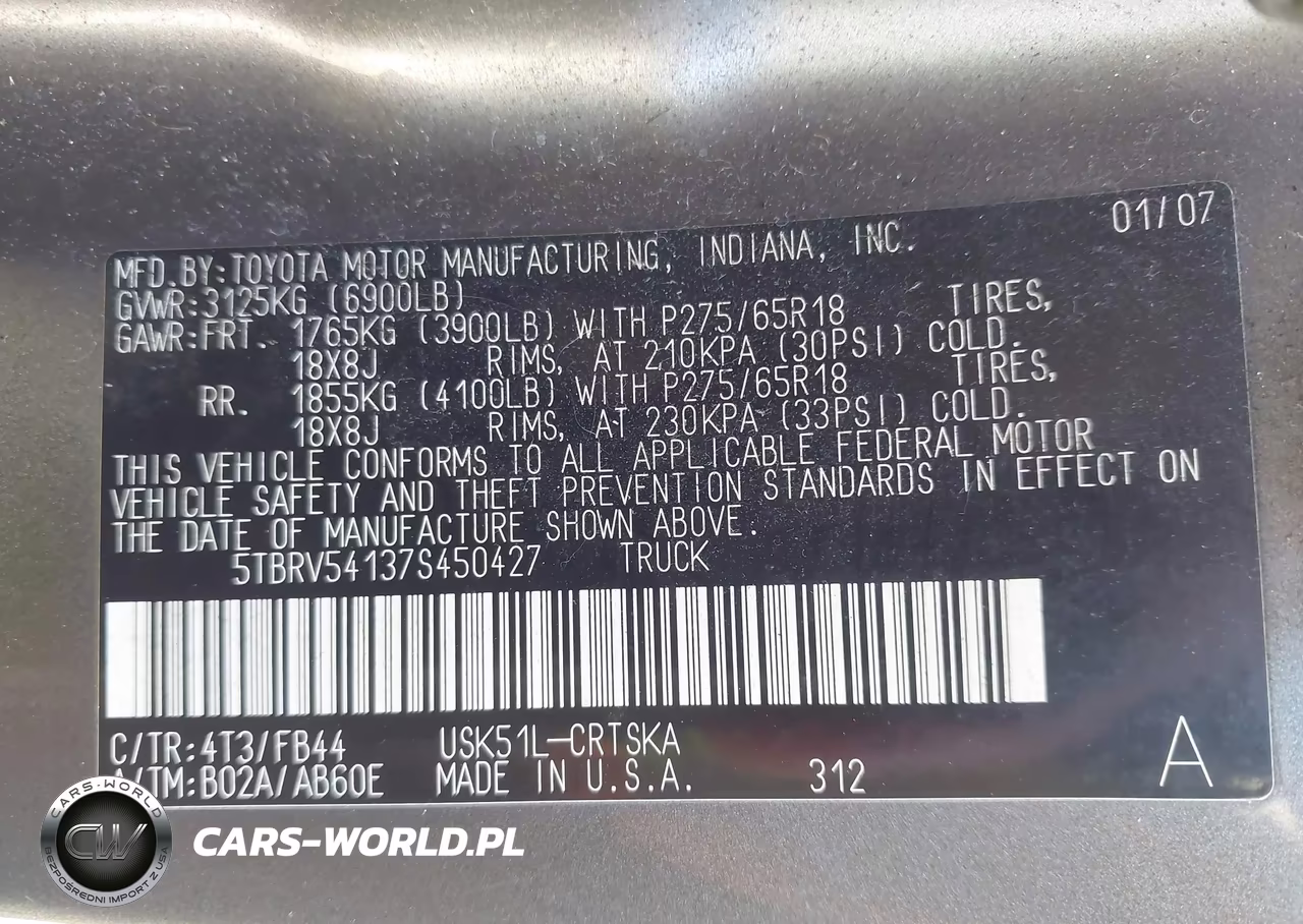 2007 Toyota Tundra Sr5 V8 VIN:5TBRV54137S450427 - 9
