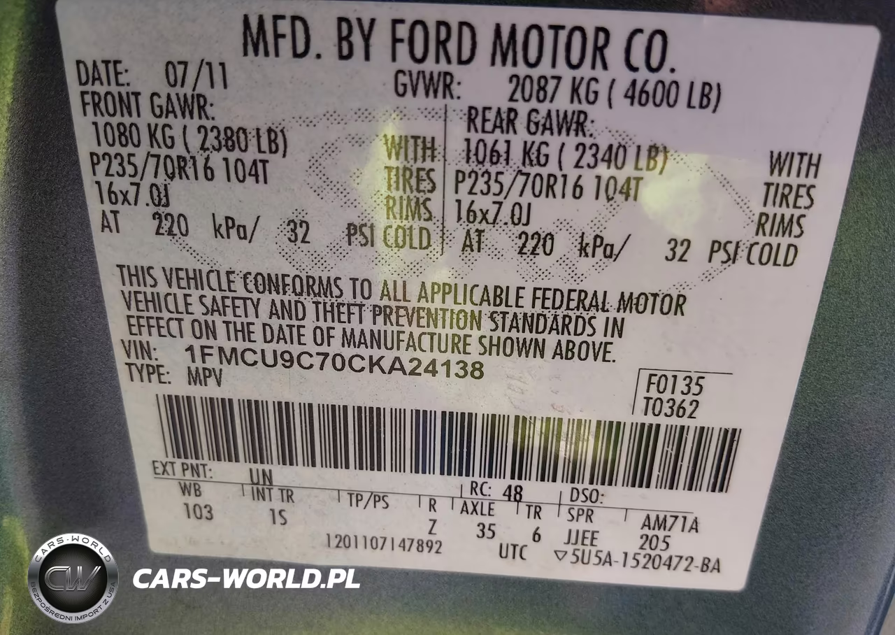 2012 Ford Escape Xls VIN:1FMCU9C70CKA24138 - 9