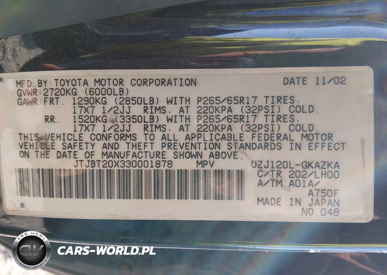 2003 Lexus Gx 470 VIN:JTJBT20X330001878 - 9
