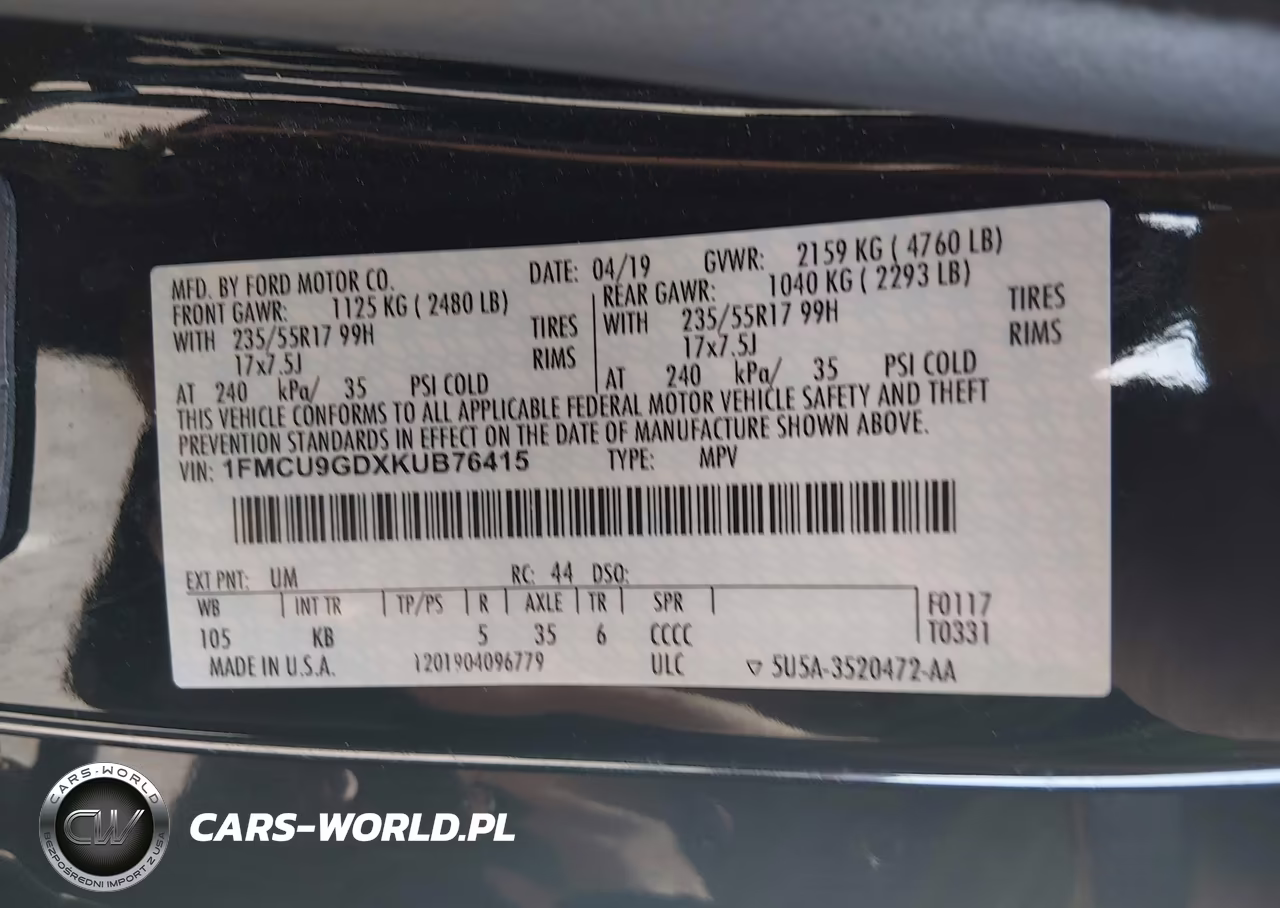 2019 Ford Escape Se VIN:1FMCU9GDXKUB76415 - 9