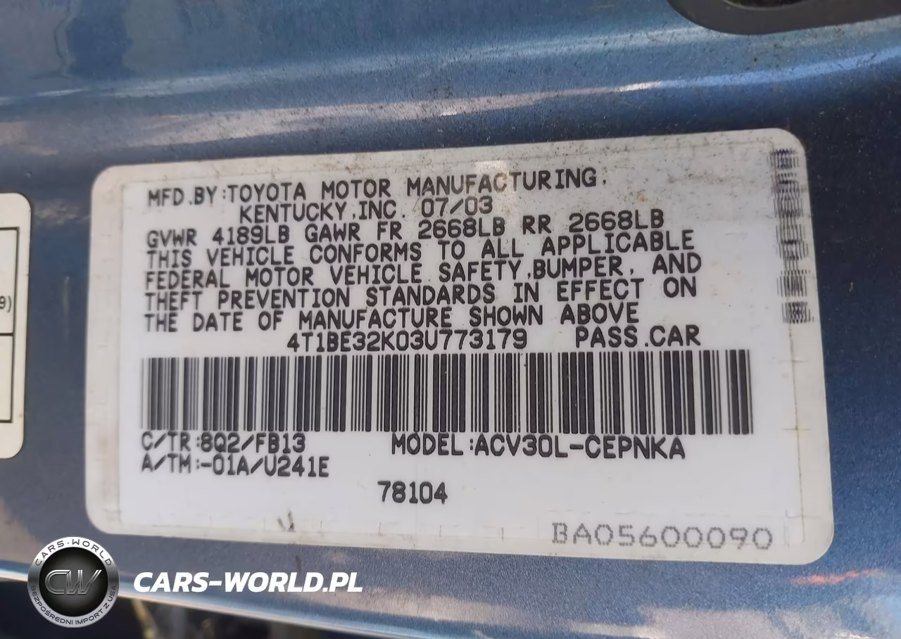 2003 Toyota Camry Le VIN:4T1BE32K03U773179 - 9