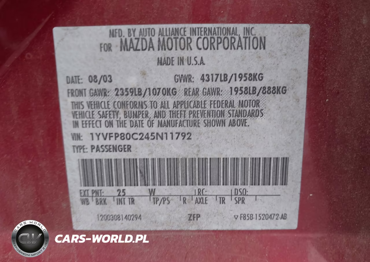 2004 Mazda Mazda6 I VIN:1YVFP80C245N11792 - 9