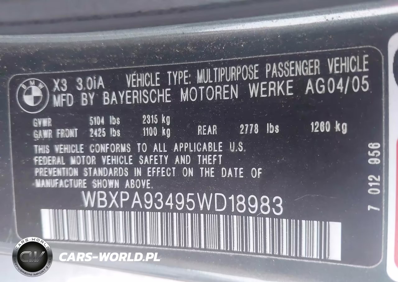 2005 BMW X3 3.0I VIN:WBXPA93495WD18983 - 9